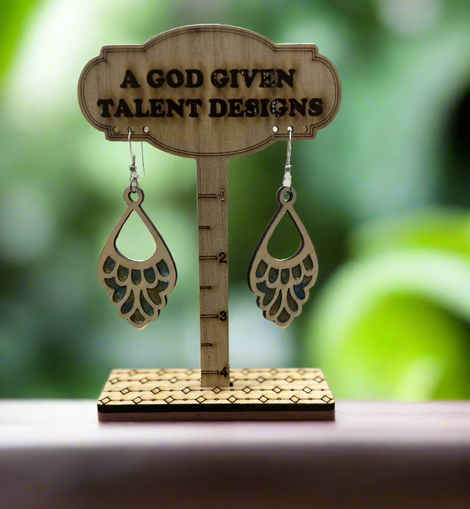 Blue and Gold Wooden Earrings