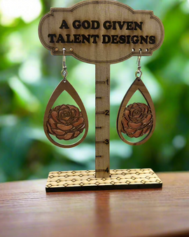 Wooden Rose Earrings