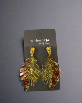 Radiant Gold and Red Glitter Leaf Earrings