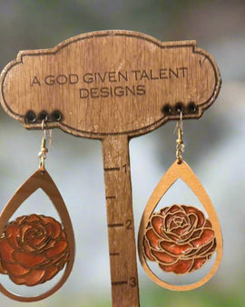 Wooden Resin Filled Rose Earrings